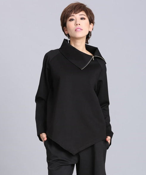 Asymmetric Zip Collar Top